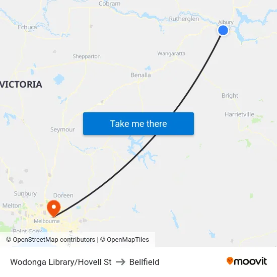 Wodonga Library/Hovell St to Bellfield map