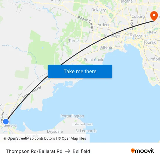 Thompson Rd/Ballarat Rd to Bellfield map