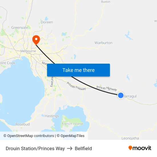Drouin Station/Princes Way to Bellfield map