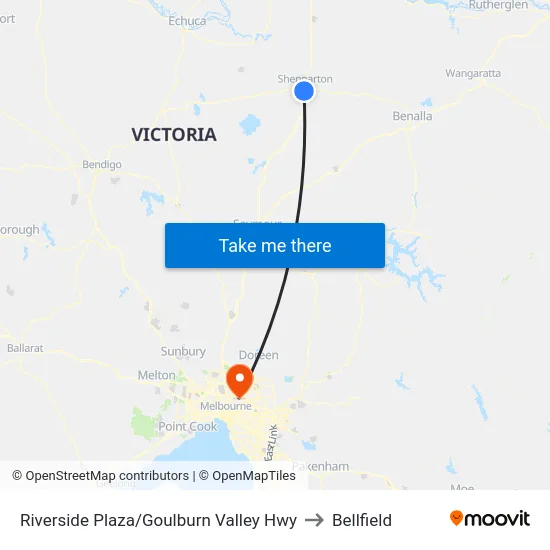 Riverside Plaza/Goulburn Valley Hwy to Bellfield map