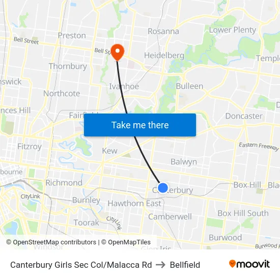 Canterbury Girls Sec Col/Malacca Rd to Bellfield map