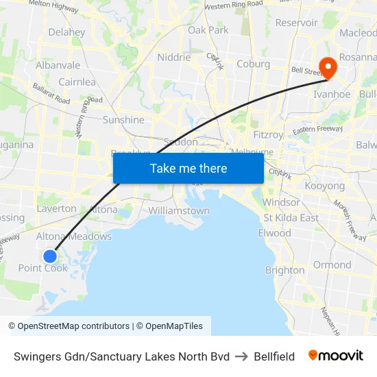 Swingers Gdn/Sanctuary Lakes North Bvd to Bellfield map