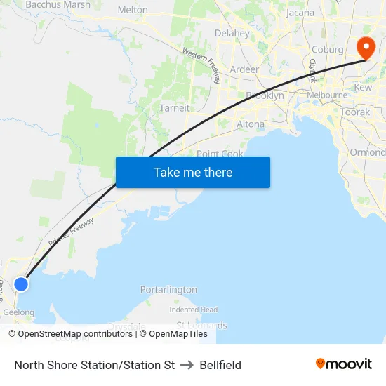 North Shore Station/Station St to Bellfield map