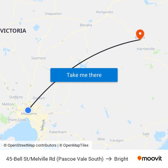 45-Bell St/Melville Rd (Pascoe Vale South) to Bright map