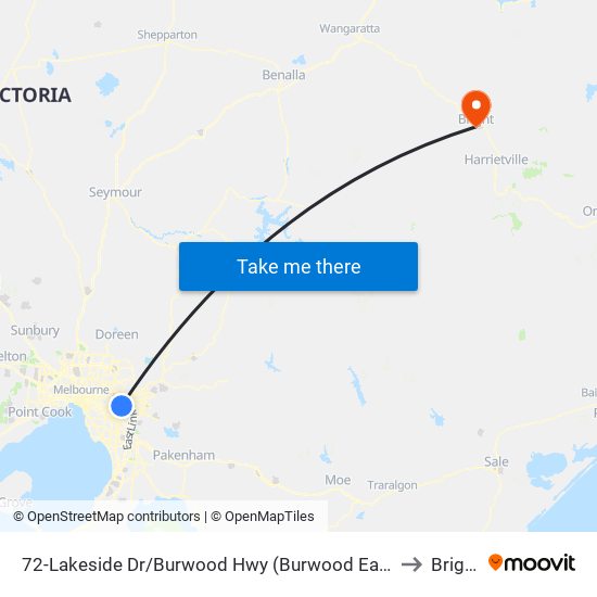 72-Lakeside Dr/Burwood Hwy (Burwood East) to Bright map