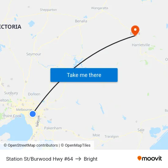 Station St/Burwood Hwy #64 to Bright map