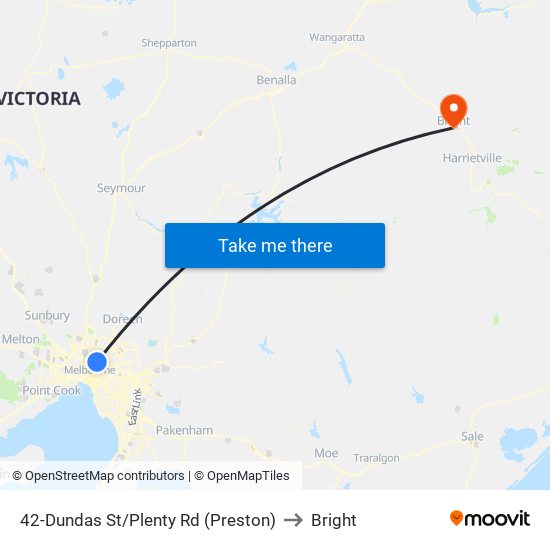 42-Dundas St/Plenty Rd (Preston) to Bright map