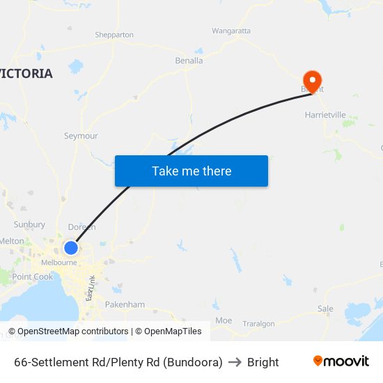 66-Settlement Rd/Plenty Rd (Bundoora) to Bright map