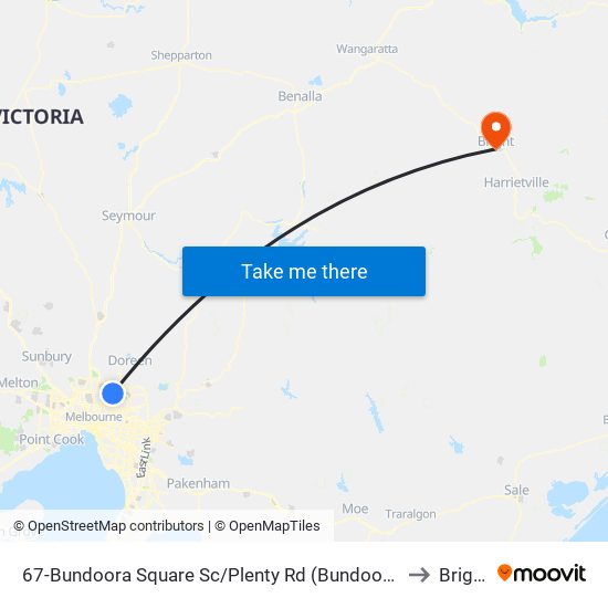 67-Bundoora Square Sc/Plenty Rd (Bundoora) to Bright map