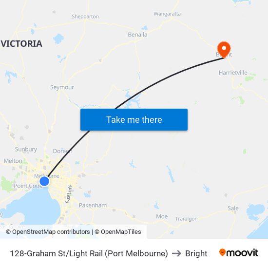 128-Graham St/Light Rail (Port Melbourne) to Bright map