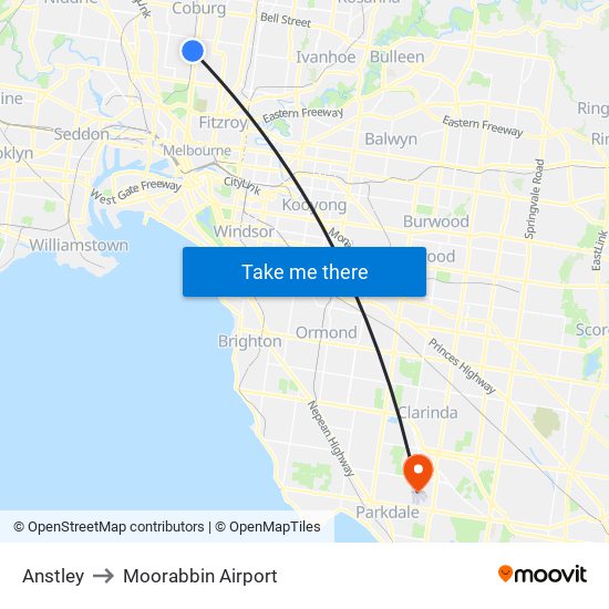 Anstley to Moorabbin Airport map
