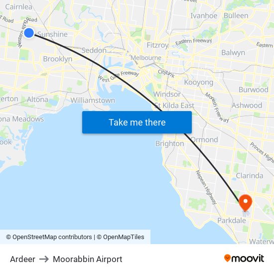 Ardeer to Moorabbin Airport map