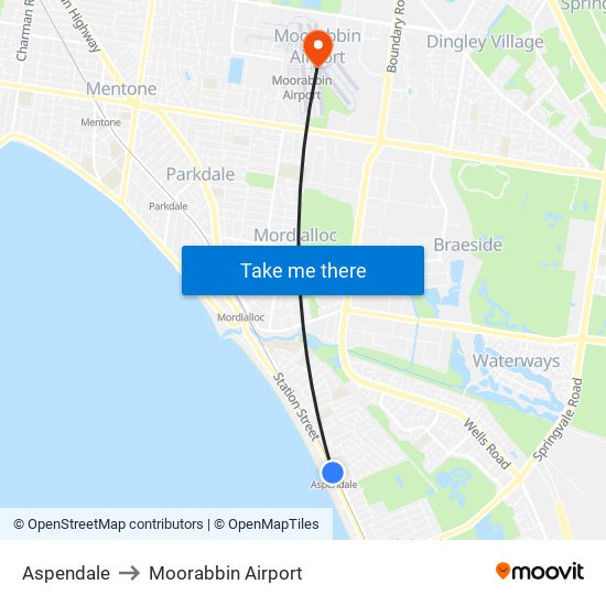 Aspendale to Moorabbin Airport map