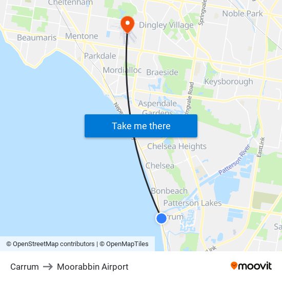 Carrum to Moorabbin Airport map