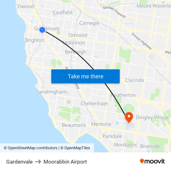 Gardenvale to Moorabbin Airport map