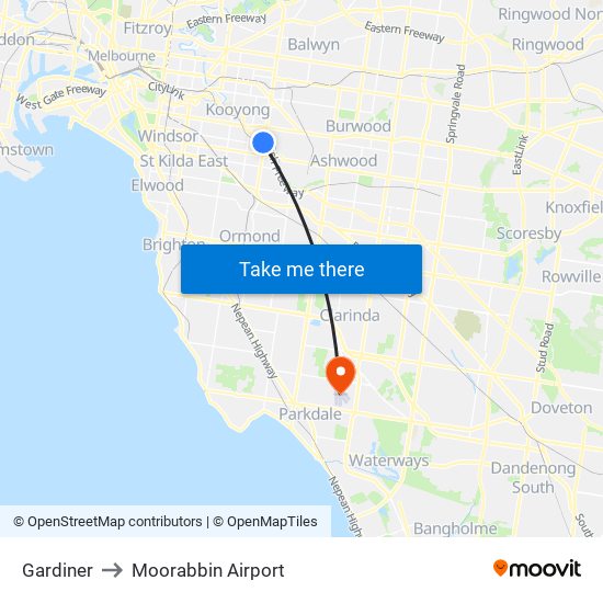 Gardiner to Moorabbin Airport map