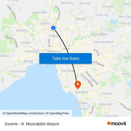 Gowrie to Moorabbin Airport map