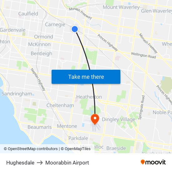 Hughesdale to Moorabbin Airport map