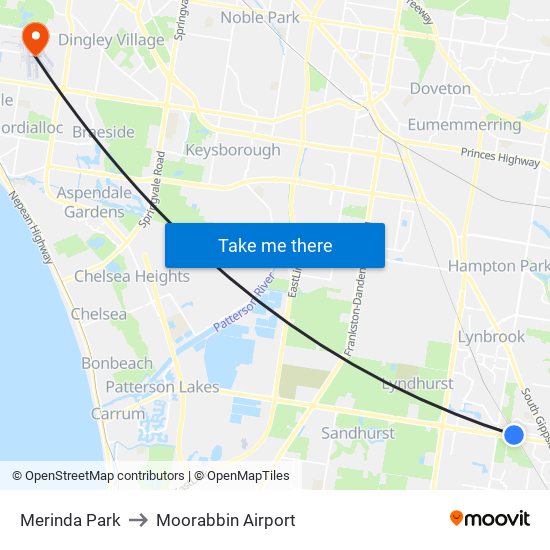 Merinda Park to Moorabbin Airport map