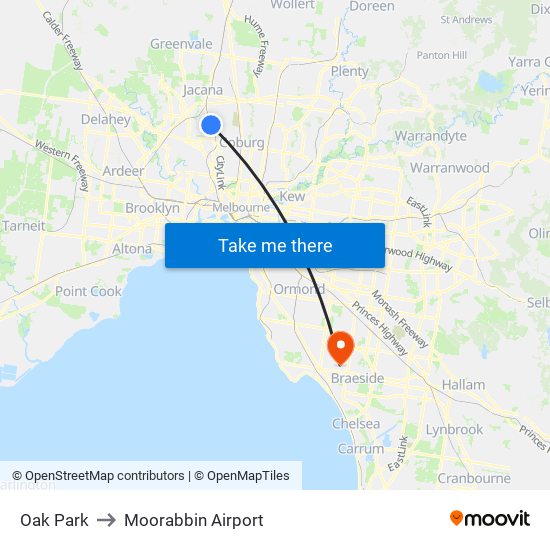 Oak Park to Moorabbin Airport map