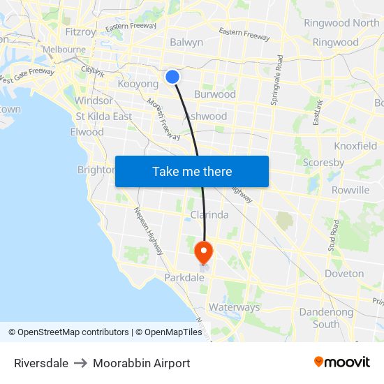 Riversdale to Moorabbin Airport map