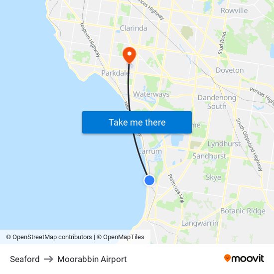 Seaford to Moorabbin Airport map