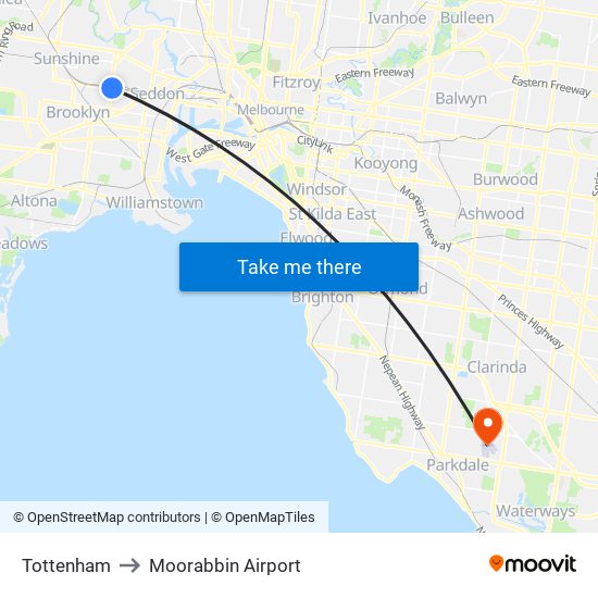 Tottenham to Moorabbin Airport map