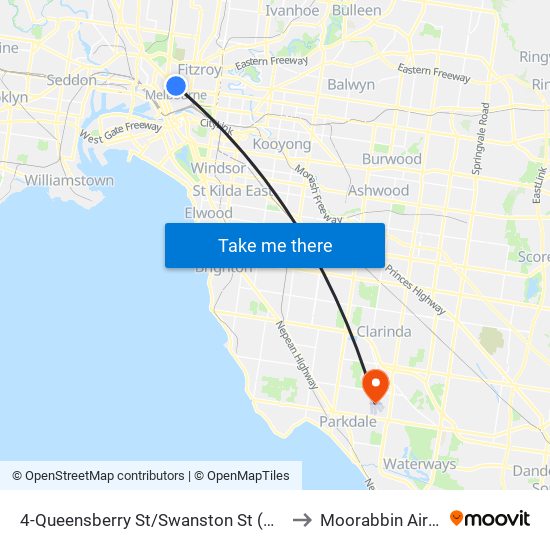 4-Queensberry St/Swanston St (Carlton) to Moorabbin Airport map