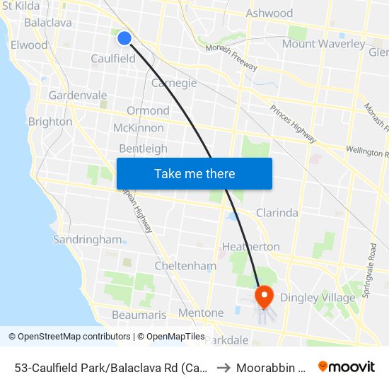 53-Caulfield Park/Balaclava Rd (Caulfield North) to Moorabbin Airport map