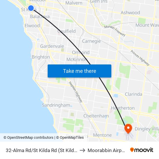 32-Alma Rd/St Kilda Rd (St Kilda) to Moorabbin Airport map