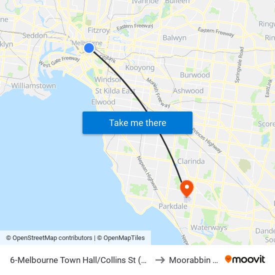 6-Melbourne Town Hall/Collins St (Melbourne City) to Moorabbin Airport map