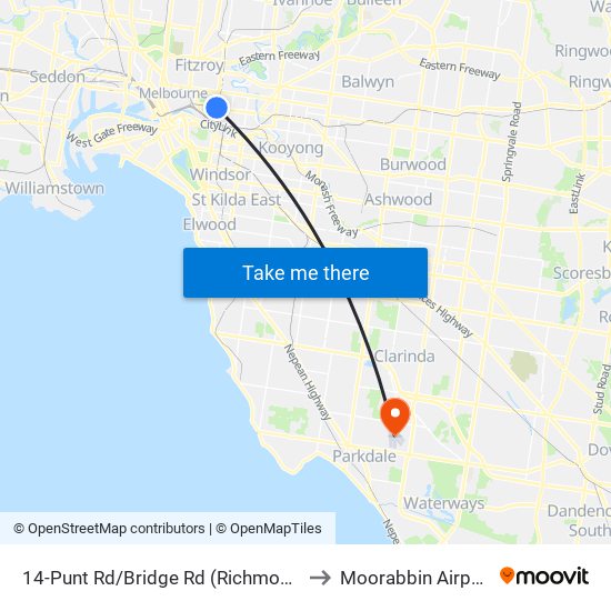 14-Punt Rd/Bridge Rd (Richmond) to Moorabbin Airport map