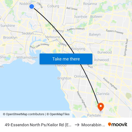 49-Essendon North Ps/Keilor Rd (Essendon North) to Moorabbin Airport map
