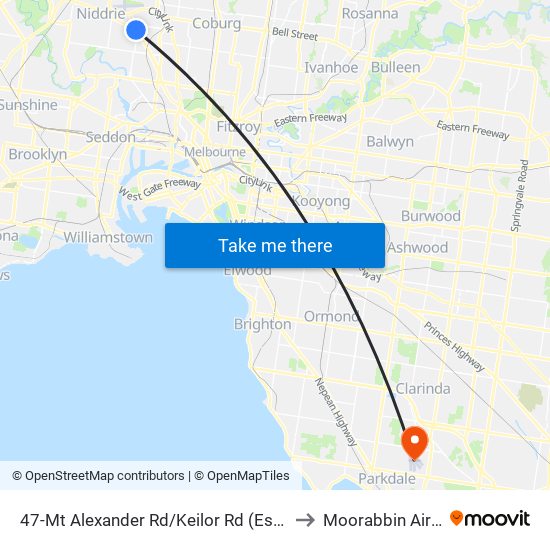 47-Mt Alexander Rd/Keilor Rd (Essendon) to Moorabbin Airport map