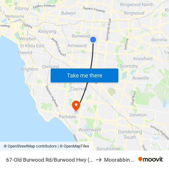 67-Old Burwood Rd/Burwood Hwy (Burwood East) to Moorabbin Airport map