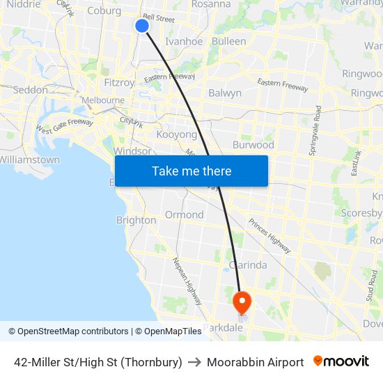 42-Miller St/High St (Thornbury) to Moorabbin Airport map