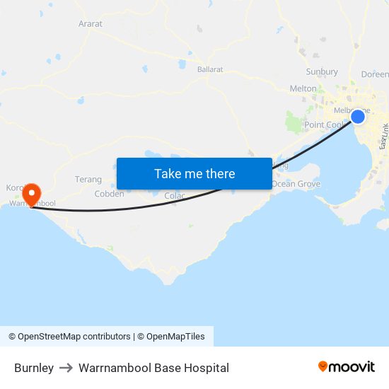 Burnley to Warrnambool Base Hospital map