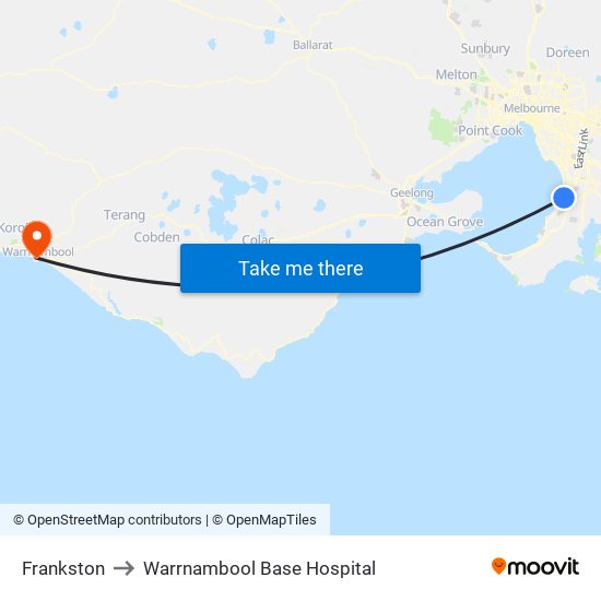 Frankston to Warrnambool Base Hospital map