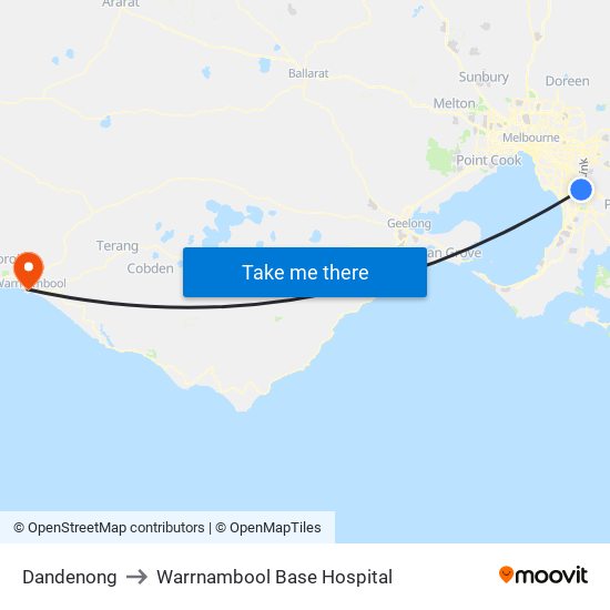 Dandenong to Warrnambool Base Hospital map