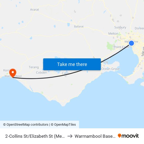 2-Collins St/Elizabeth St (Melbourne City) to Warrnambool Base Hospital map