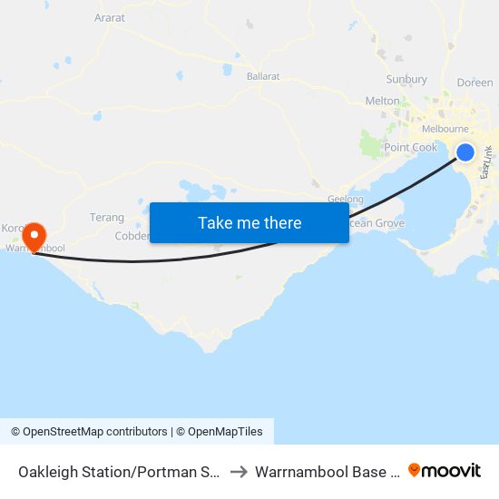 Oakleigh Station/Portman St (Oakleigh) to Warrnambool Base Hospital map