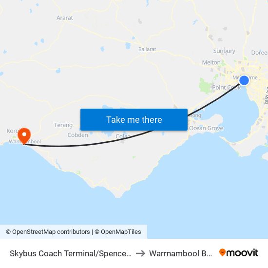 Skybus Coach Terminal/Spencer St (Melbourne City) to Warrnambool Base Hospital map