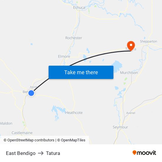 East Bendigo to Tatura map