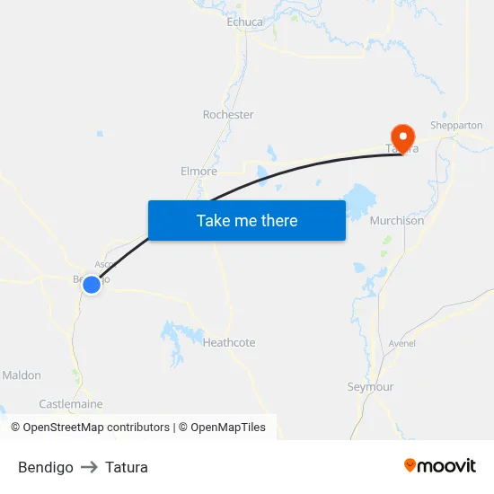 Bendigo to Tatura map