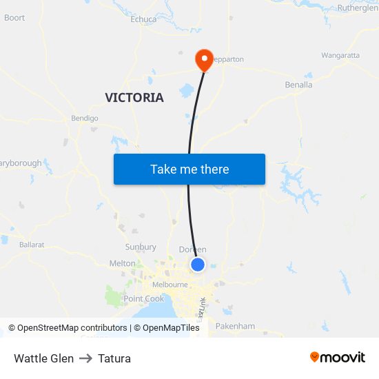 Wattle Glen to Tatura map