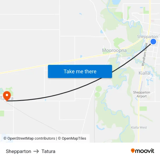 Shepparton to Tatura map