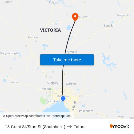 18-Grant St/Sturt St (Southbank) to Tatura map