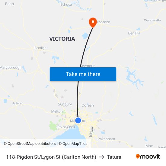 118-Pigdon St/Lygon St (Carlton North) to Tatura map