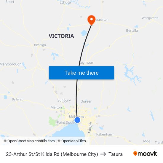 23-Arthur St/St Kilda Rd (Melbourne City) to Tatura map