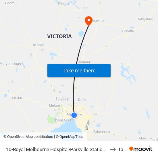 10-Royal Melbourne Hospital-Parkville Station/Royal Pde (Melbourne City) to Tatura map